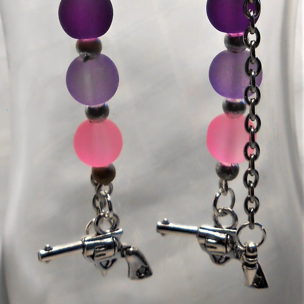 No. 5 Handmade earrings with Tibetan silver 3D revolvers charms
